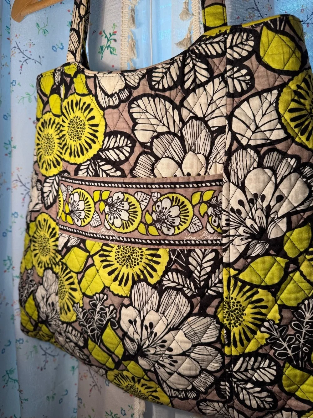Vera Bradley Floral Quilted Tote Bag in Lime & Black